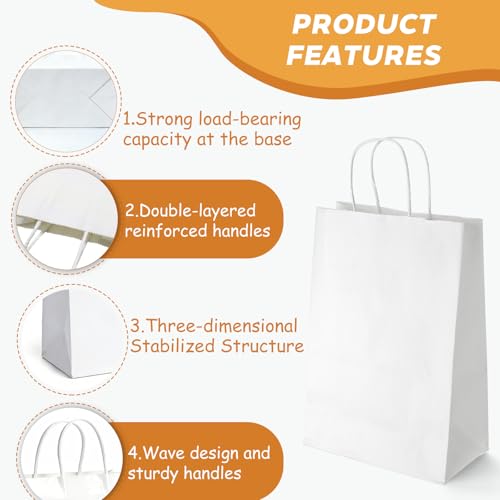30 Pieces Gift Bags Easter Paper Bags With Handles,White Paper Bags For Christmas Wedding Birthday Party (130 Gsm Paper,15 × 8 × 21Cm) - 4