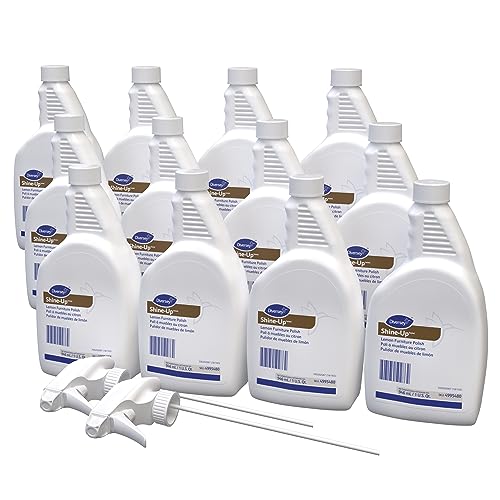 Diversey 4995480 Shine Up Lemon Furniture Polish, Cleans, Restores & Protects Wood, Ready-to-Use Capped Spray Bottle, 32-Ounce (Pack of 12 with 2 spray nozzles)