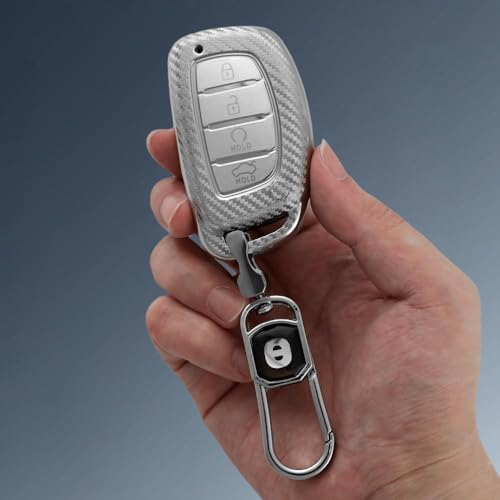 Image of Keyzone Silverstar TPU Key Cover with Keychain for Hyundai Creta EV 4 Button Smart Key. (Silver)