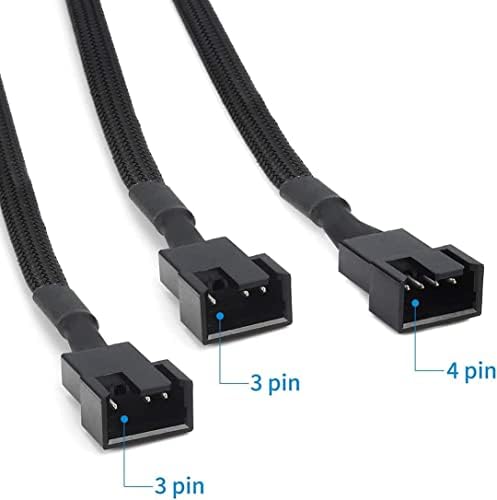 Multibao PWM 4 Pin Fan Splitter 26cm, 1 to 3 Way Converter Fan Extension Cable Cooling Fan Cable Suitable for Desktop Computer Motherboard CPU Black Sleeved Braided