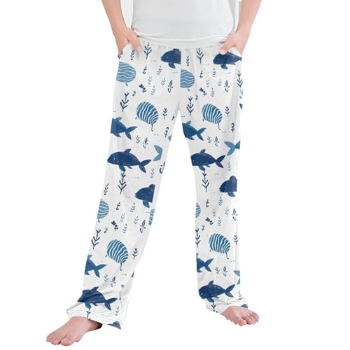Fish Long Pajama Pants Elastic Waist PJ Bottoms with Pockets S A110500