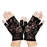 Yuannee Gants Courts en Dentelle,Gant Noir Dentelle Gants D'opéra Vintage pour Femm Costume Punk Gothique Accessoires de Costume pour Dîner Fête Thé Bal de Fin D'année Halloween Accessoire de Costume