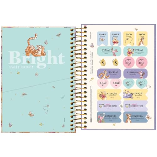 Tilibra - Agenda Espiral Diária 12,9 x 18,7 cm Pooh 2025 - Winnie The Pooh fundo verde