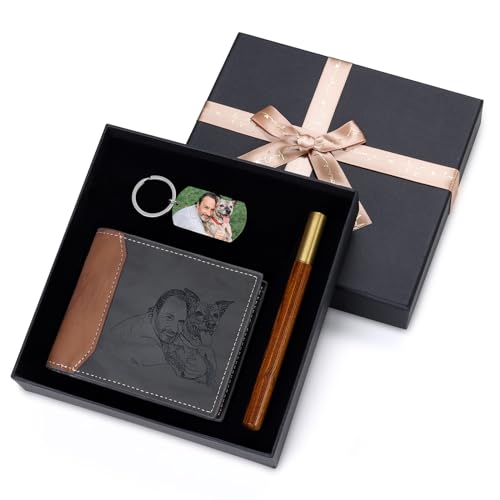 Osehikap Personalized Father's Day Gift for Men: Men's Wallet Keychain Custom with Photo - Unique Gift Basket for Men Him Husband Boyfriend Dad