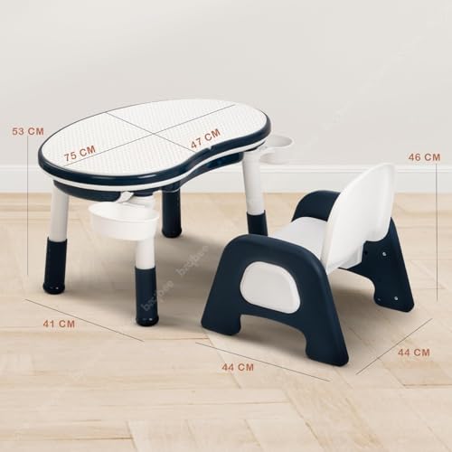 Image of BAYBEE 5-in-1 Adjustable Study Table & Chair Set for Kids | Dual-Sided Table with Storage | Multi-Purpose Table for Study, Drawing, Dining & Play | Anti-Slip & Child-Safe Design (Blue) Plastic