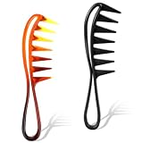 2 Pcs Large Tooth Combs, Curl Comb for Brushing out Curls Wide Tooth Comb Curl Hair Brush Durable Plastic Curly Hair Combs for Women, Hairstyling Tools for Wet Wavy Hair Wigs (Black,Amber)