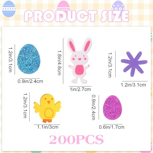 200 Stück Osteraufkleber, Aufkleber Ostern, Glitzer Moosgummi Sticker Kinder, Ei Hasen Küken Blumen Aufkleber für Ostern zum Basteln,Geschenke