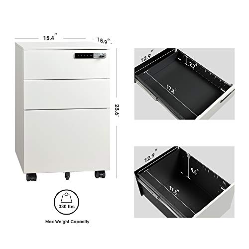 DEVAISE 3Drawer Mobile File with Smart Lock, PreAssembled