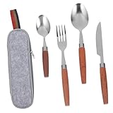 ROMISBABA Kit De Couverts Ménagers 4 Pièces En Acier Inoxydable Manches En Bois, Résist...