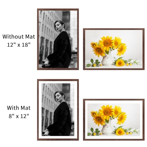 puthiac 12x18 Walnut Oak Wood Picture Frame - Minimalist 12x18 Poster Frame, 12"x18" Picture Frame Wood, Natural Solid Wooden Picture Frames for Wall Art Photo and Prints (3 Pack, Walnut)
