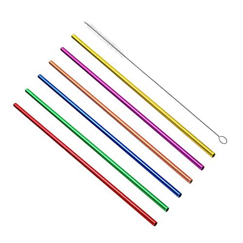 6Pcs 10.5" Drinking Straws, Stainless Steel Straws, Reusable Metal Straws, Colorful Straws For 20Oz 30Oz Stainless Tumblers, Rumblers Cold Beverage, Included Cleaning Brush, Straight #TOP4