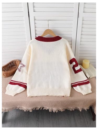 SHENHE Girl's Y2K Jersey Sweater V Neck Color Block Number Print Preppy Sweater Pullover2