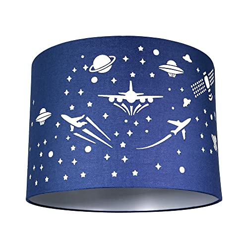 Abat-jour en coton bleu nuit décoré d'étoiles et d'ovnis pour enfants/enfants par Happy Homewares