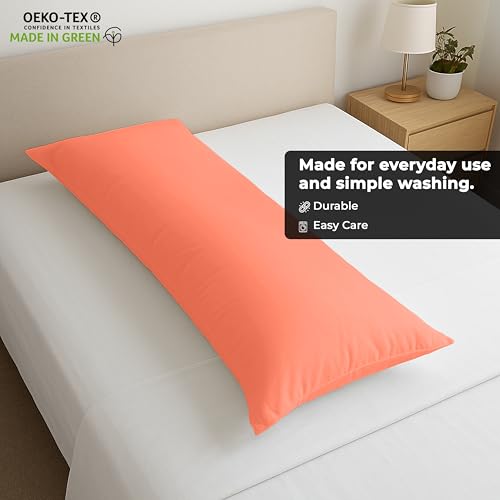 Image of ROYALE LINENS Body Pillow Cover - Double Brushed 1800 Microfiber - 20 inchx54 inch with Hidden Zipper Closure - Wrinkle & Fade Resistant - Super Soft Body Pillowcase 2 Pack (Coral, Pack of 2)