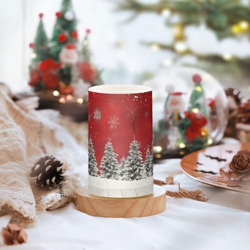 Image of Christmas Lights Flameless Candles Christmas Trees Snowflakes Print Pillar Candles Set of 2 Battery Operated Remote Control Warm Lights Home Decor
