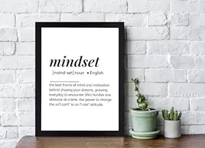 Interio Crafts Mindset Definition, Hustle, Grind, Success, Art Prints, Quotes Wall Frames Abstract Poster, Office Decor Wall Frames (Frame Included,13X10 Inch, Multicolor)