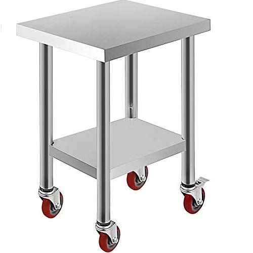 VEVOR Mesa de Trabajo de Cocina Mesa de Trabajo Acero Inoxidable para Cocina 61x45x86 cm con 4 Ruedas para Preparar Alimentos Mesa para Cocina Móvil