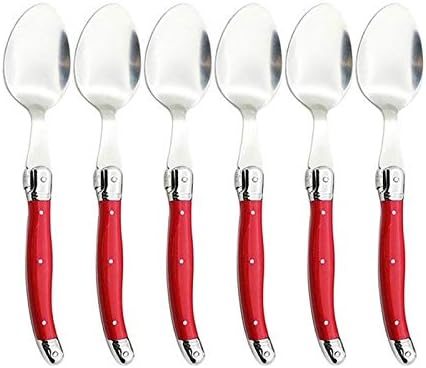 Spoon， Stainless Steel Dinner Spoon Set Long Handle Table Spoon Red Cutlery ，Gift Big Scoop Set Dinnerware Cutlery Set (Color : 6 PCS red spoon)