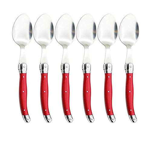 SIVAJI Spoons， Stainless Steel Dinner Spoon Set Long Handle Table Spoon Red Cutlery ，Gift Big Scoop Set Dinnerware Cutlery Set (Color : 6 PCS red spoon)