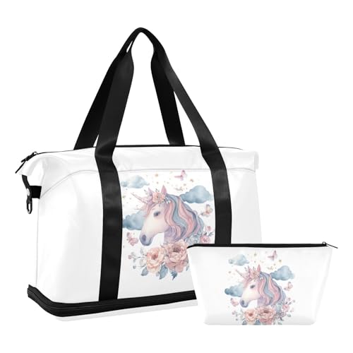 Unicorn Stars White Travel Duffel Bag for Women Men Gym Bag with Shoe Compartment Wet Pocket Carry On Weekender Overnight Bags for Airline Travel Under Seat2