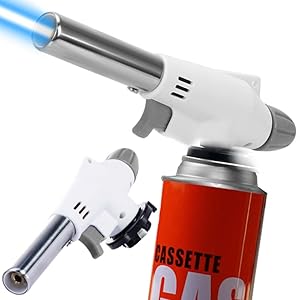 Retoo Witte keukenbrander, navulbare crème brulée-brander, butaangasbrander voor BBQ, koken, camping, gebak, desserts, traploze vlamregeling, flambeerbrander, butaan gasbrander