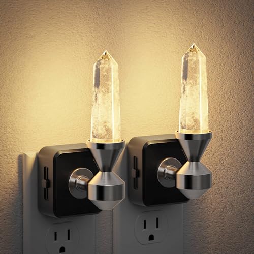 Image of JandCase Healing Crystals LED Night Light Plug into Wall, 2 Pack Dimmable Night Lights witih Clear Quartz Tower, Dusk to Dawn Sensor Nightlights for Meditation Living Room Bedroom Home Decor