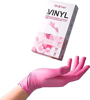 OriStout Pink Disposable Gloves Small, Vinyl Gloves Disposable Latex Free, 5 mil, 50 Count, for Cleaning, Food Prep, Hair Dye, Beauty Salon