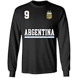 Esta camiseta de fútbol Argentina 2022 Argentine Fans Football World Football Número 9 camiseta de manga larga perfecta para mujeres, hombres, niños, padre, madre, abuelo, abuela, hermana, hermano, tío, tía.