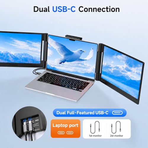 Image of AOC 14 inch Laptop Screen Extender, Triple Portable Monitor for 13 inch-17.3 inch Laptops, 1080P FHD IPS Display, HDMI /USB-C Cable Plug-Play Laptop Monitor Extender for Mac /Windows (Black)