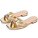 FINDVELL Women's Fashion Flat Slide Sandal Knot Strappy Square Open Toe Sandals Dressy Slippers for Summer Size 7.5