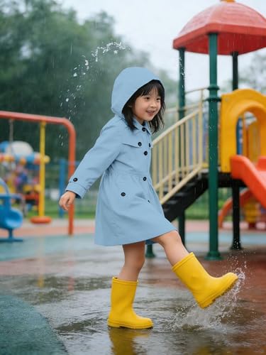 Image of SANGTREE Girl's Waterproof Trench Coat Hooded Lightweight Windbreaker Rain Jackets