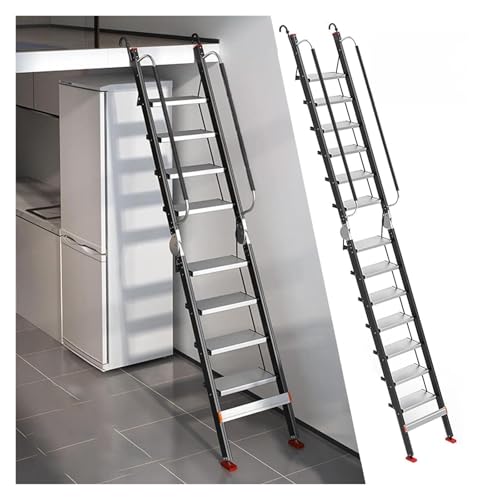 HYLYGFH Escalera de Aluminio para altillo con ángulo Ajustable de 3 Posiciones para techos, Salidas de Emergencia y Escapes de Incendios, 13 peldaños, 3,75 m