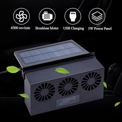 image for Huazzzyi Solar Powered 3 Fan Car Exhaust Fan, Car Radiator Fan Air Ven