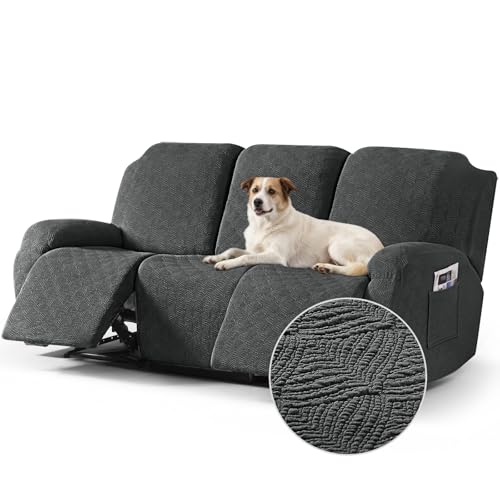 Image of Timeles Recliner Covers for 3 Seater Reclining Couch Covers Sofa Slipcover Furniture Protector for Dogs and Pets Stretch Soft Washable (Three-Seater, Dark Gray)