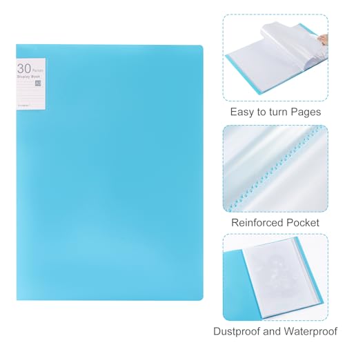 Srvnpioy 2 Stück A3 Päsentationsdisplay Buch, Sichtbuch in A3 Format, Mit 30 Klarsichthüllen für 60 Blatt, für Kunstwerke, Urkunden, Portfolio, Blau