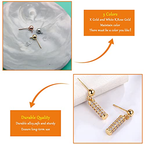 600Pcs Ball Post Earring Studs Set For Jewelry Making,300Pcs Earring Studs Ball Ear Pin Ball Post Earrings With Loop With 300Pcs Rubber Earring Back Replacements For Diy Jewelry Making Findings #TOP4