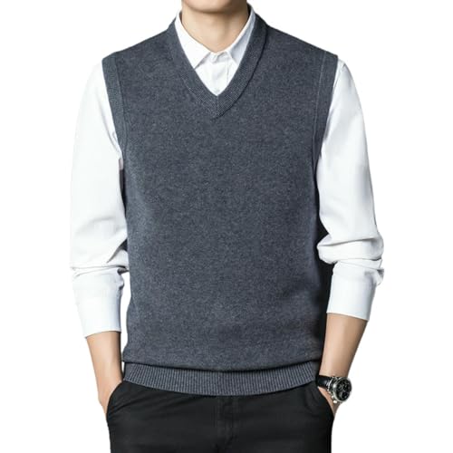 Chaleco de punto para hombre con cuello en V diseño monocolor clásico