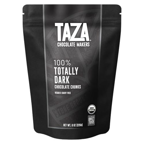 Taza Chocolate 100% Totally Dark Organic Chocolate Chunks (8 Oz) - Unsweetened, No Sugar Added For Baking, Snacking, & Keto - Made From Ethically Sourced Organic Cacao Nibs - Vegan & Dairy-Free