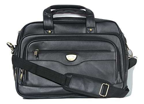 Image of Men's Leather Expandable 06 Zipper Laptop, File Bag and Messenger Bag, Black