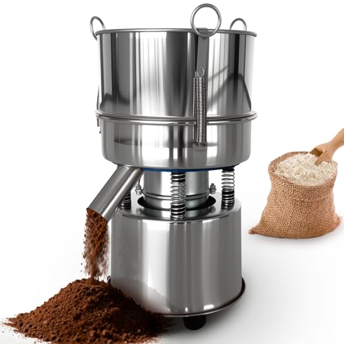 Electric Vibrating Sifter, 8-inch Automatic Powder Sifter, 50W Stainless Steel Sieve Shaker Machine for Flour, Mungbean, Rice, Herbal, 110V/60HZ (Machine + 80 Mesh Screen)