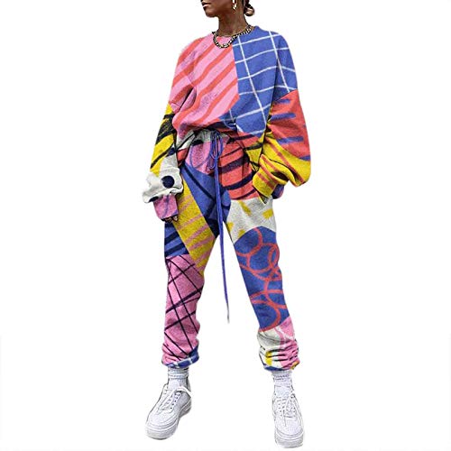 Traje de chándal con Estampado de Personalidad para Mujer Jersey de Manga Larga y Pantalones de chándal con cordón Trajes de 2 Piezas Conjuntos de chándal de salón Jogger Cover