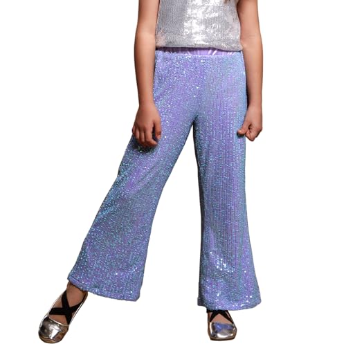 Image of Perfashion Girls Sequin Bell Bottom Pants Disco Sparkly Flare Pants Kids Dance Trousers with Pockets 6-15Y