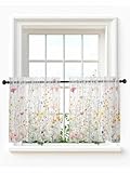 Spring Flowers Sheer Kitchen Tier Curtains 24 inch length, Botanical Florals Small Half Curtains, Rod Pocket Vanlance Watercolor Wildflowers Short Cafe Bathroom Window Treatments 27.5'x24' 2 Panels
