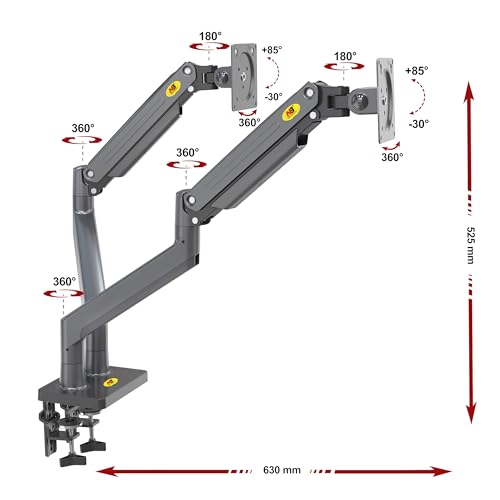 Solidny obrotowy uchwyt biurkowy na sprężynie gazowej do dwóch monitorów LCD LED 22-32 cali, VESA max. 100 x 100 mm, udźwig do 15 kg