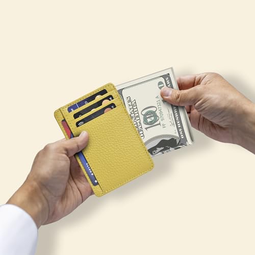 Image of Oak Leathers Leather Slim Minimalist Wallet for Men & Women RFID Front Pocket Leather Card Holder Wallets (Yellow)