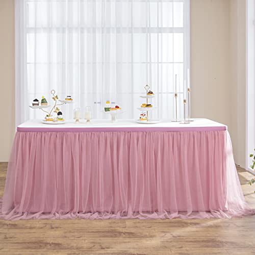 108in Dusty Rose Tulle Table Skirt for Rectangle Tables 6/4ft,