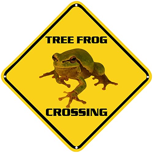 ZMEIZ Tree Frog Crossing Warning Sign Tree Frog Animal Caution Yellow Wall Art Decorative Decor For Fence Home Farmhouse Yard Road Quality Metal Sign 12x12 Inches