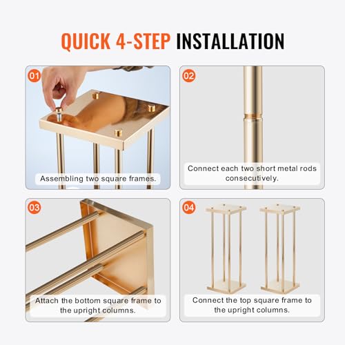 VEVOR 4PCS Gold Metal Column Wedding Flower Stand, 23.6inch /60cm High with Metal Laminate, Vase Geometric Centerpiece Stands, Cylindrical Floral Display Rack for Events Reception, Party Road Leads by VEVOR - Image 6