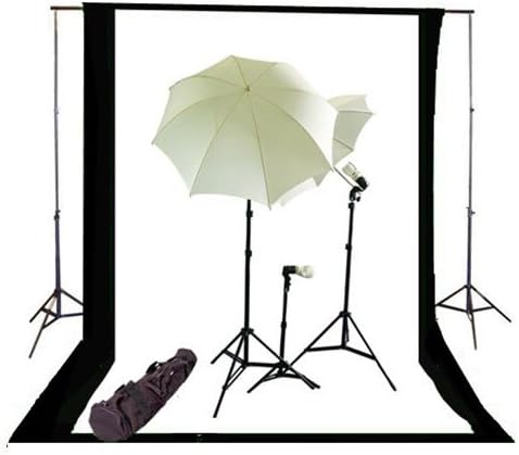 CowboyStudio Photography and Video Continuous Triple Lighting Kit, Backdrop Support System, Black & White Muslin Backdrops and Carry Case for Support System