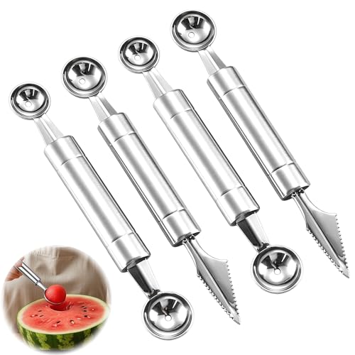 4PCS Outil à Découper les Fruits Éplucheur de Fruits Cuillère de Melon, Cuillère à Melon Double Tête et Coupe Fruit, Ustensiles de Cuisine pour...